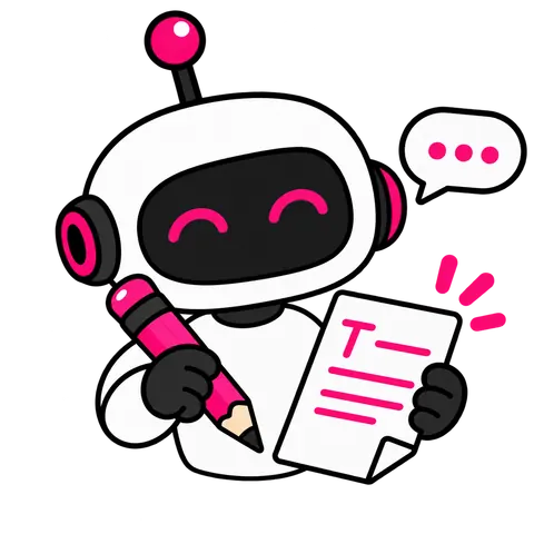 Witty Worx Copywriter, a robot with a pencil and a written page: the AI agent that writes social media captions in your voice