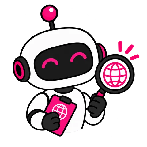 Witty Worx Researcher, a robot with a magnifying glass over a globe: the AI agent that finds trends, audience insights and post ideas
