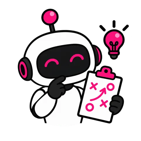 Witty Worx Strategist, a robot with a clipboard plan and a light bulb: the AI agent that sets your marketing direction and themes